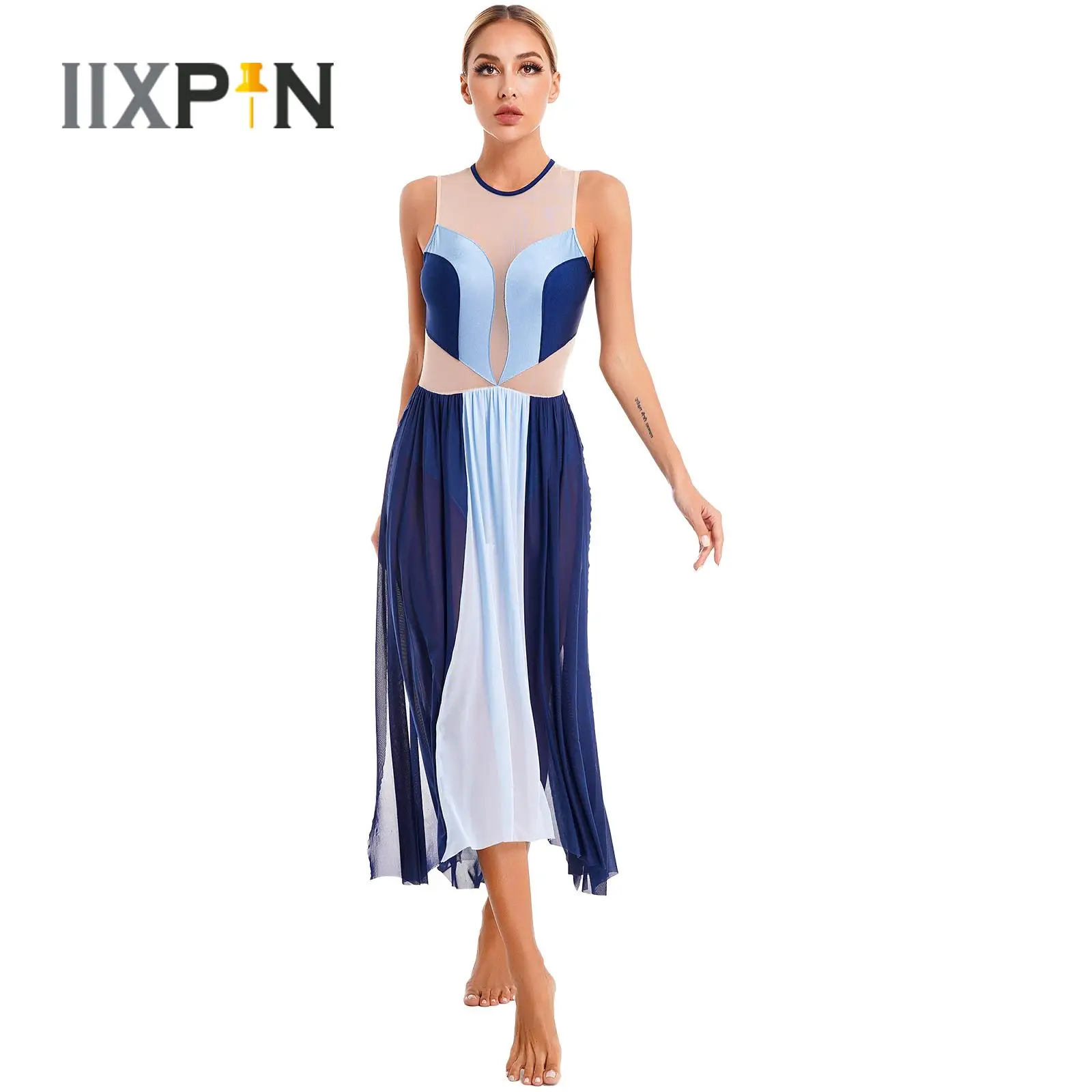 Womens Lyrical Dance Dress Round Neck Sleeveless Mesh Side Split Leotard Dresses Modern Contemporary Dancewear Ballerina Costume
Womens Lyrical Dance Dress Round Neck Sleeveless Mesh Side Split Leotard Dresses Modern Contemporary Dancewear Ballerina Costume