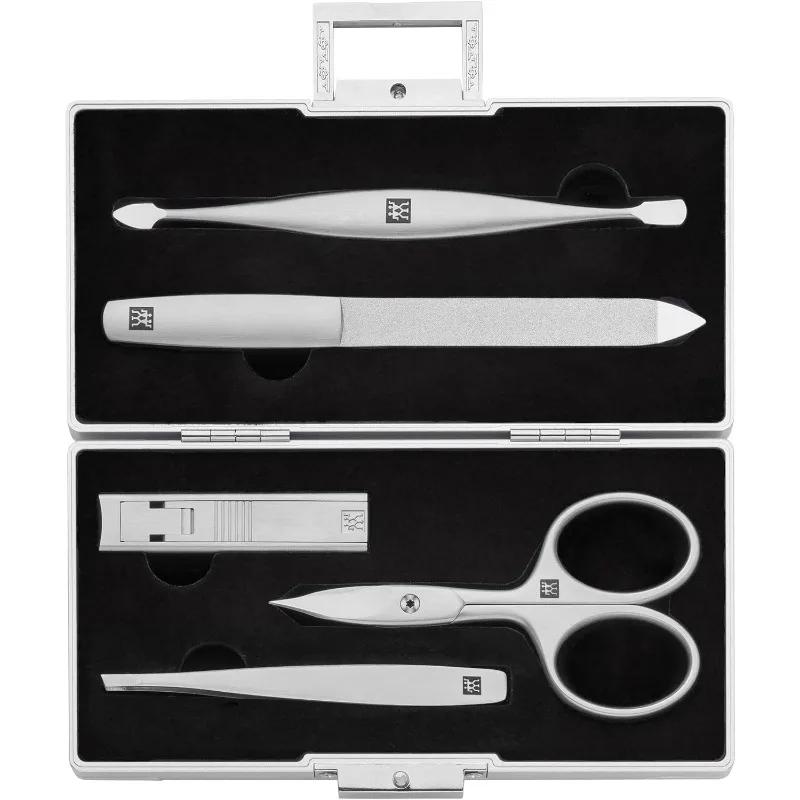 Manicure Set (5 piece, aluminum case for nail care and pedicure, velvet inlay with compact nail clipper), Premium, Black
Manicure Set (5 piece, aluminum case for nail care and pedicure, velvet inlay with compact nail clipper), Premium, Black