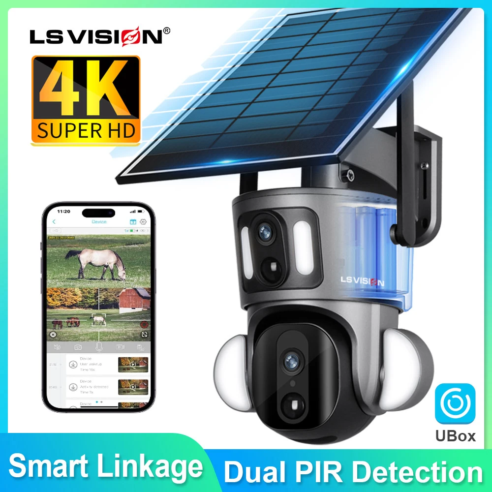 LS VISION 4K 4G Solar Security Camera 8MP Dual Lens Screen Wireless Outdoor WiFi Solar Panel PTZ Cctv Webcam Motion Dection Cam
LS VISION 4K 4G Solar Security Camera 8MP Dual Lens Screen Wireless Outdoor WiFi Solar Panel PTZ Cctv Webcam Motion Dection Cam