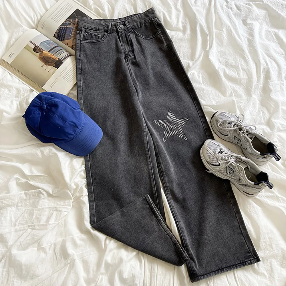 High Waist Straight Wide Leg Denim Pants Women Spring Autumn Glitter Star Beads Full Trousers Casual Loose Female Black Jeans
High Waist Straight Wide Leg Denim Pants Women Spring Autumn Glitter Star Beads Full Trousers Casual Loose Female Black Jeans