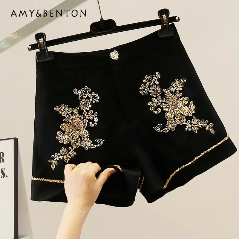 Fashion Heavy Industry Sequin Beaded Embroidered High-waisted Wide-leg Pants Korean Versatile Office Lady Slim Shorts Women
Fashion Heavy Industry Sequin Beaded Embroidered High-waisted Wide-leg Pants Korean Versatile Office Lady Slim Shorts Women