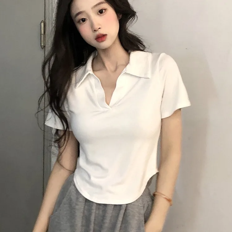 Ice Thread Polo Neck Short Sleeve Women's Summer Korean Fit Irregular Bottom Shirt T-Shirt Top For Outer Wear
Ice Thread Polo Neck Short Sleeve Women's Summer Korean Fit Irregular Bottom Shirt T-Shirt Top For Outer Wear