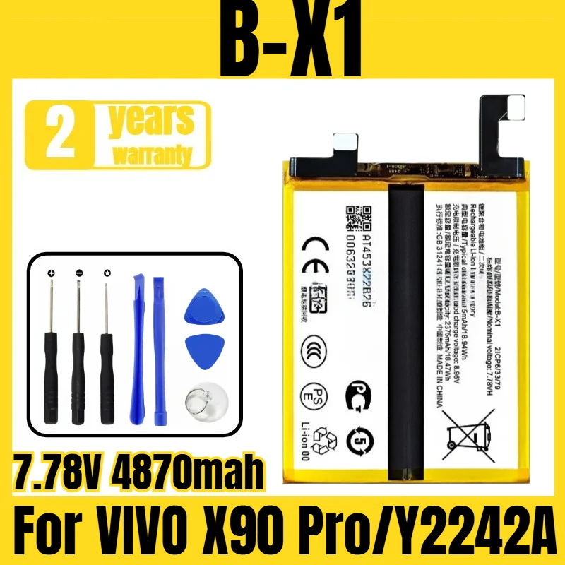 Applicable to VIVO X90 Pro/Y2242A battery B-X1 mobile phone battery, new large capacity, free tool 7.78V 4870mah
Applicable to VIVO X90 Pro/Y2242A battery B-X1 mobile phone battery, new large capacity, free tool 7.78V 4870mah