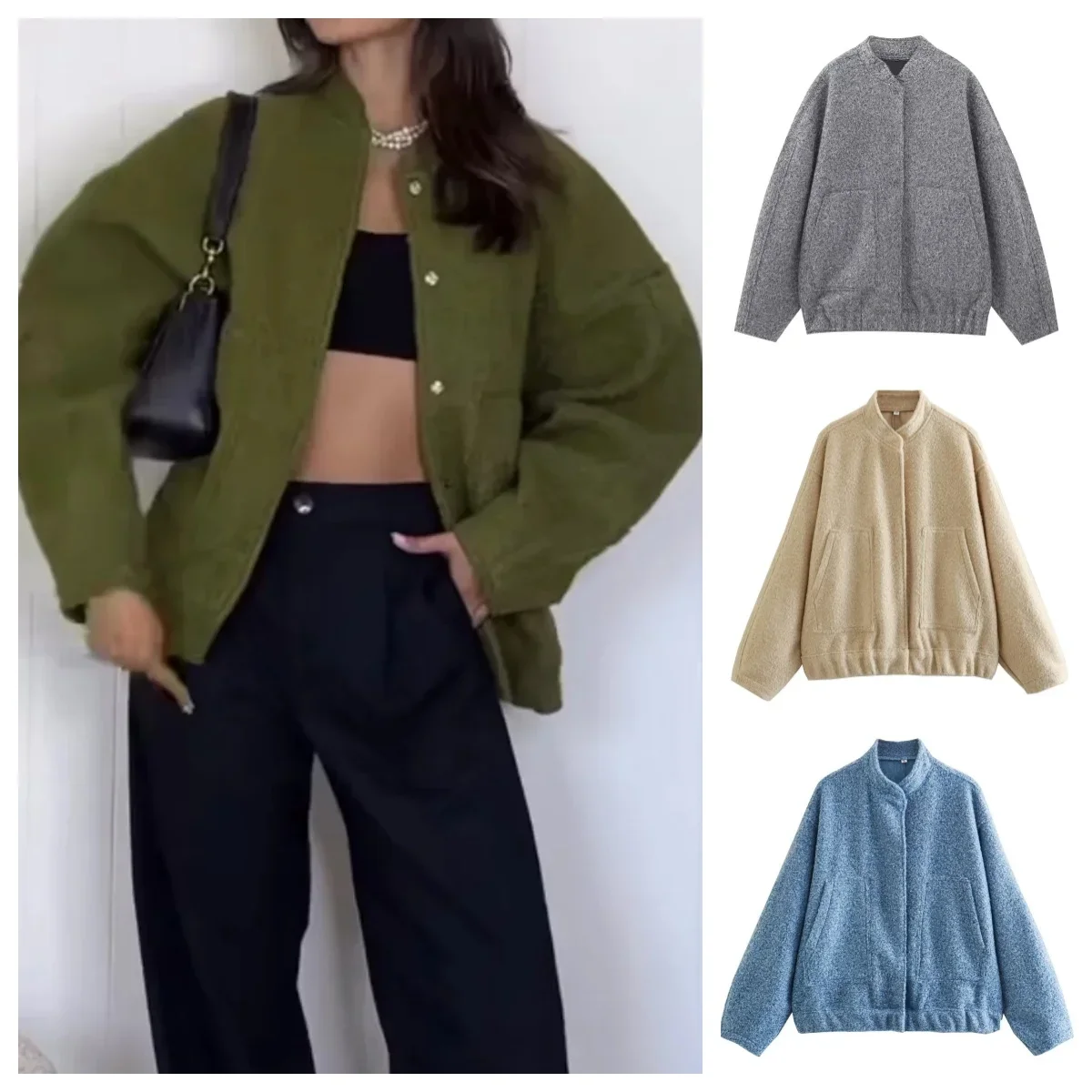 Pop Woman's Oversized Bomber Jacket Autumn New Round Neck Long Sleeve Pocket Hidden Button Loose Jackets Coat Female Outerwear
Pop Woman's Oversized Bomber Jacket Autumn New Round Neck Long Sleeve Pocket Hidden Button Loose Jackets Coat Female Outerwear