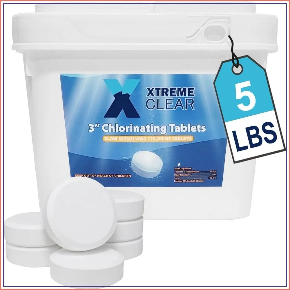 3 Inch Stabilized Chlorine Tablets for Sanitizing Swimming Pools - Individually Wrapped, Slow Dissolving Tri-Chlor - 5 Pounds
3 Inch Stabilized Chlorine Tablets for Sanitizing Swimming Pools - Individually Wrapped, Slow Dissolving Tri-Chlor - 5 Pounds
