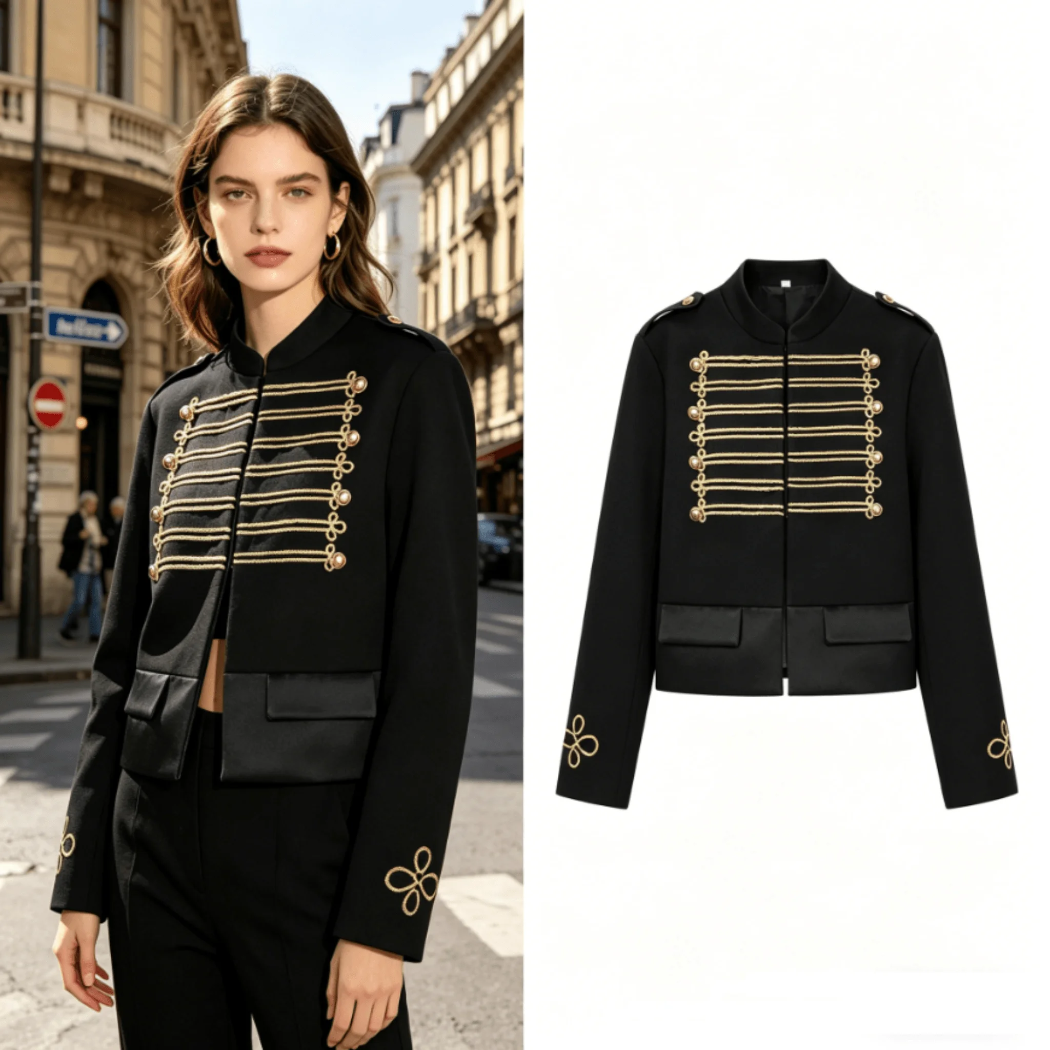Women Casual Stand Collar Metal Hook Decorated Jacket Spring Fashion Style Long Sleeve Slim Fit Solid Color Daily Jacket
Women Casual Stand Collar Metal Hook Decorated Jacket Spring Fashion Style Long Sleeve Slim Fit Solid Color Daily Jacket