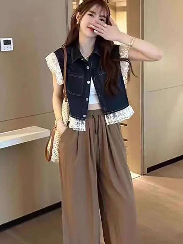 Women's Denim Vest Summer New Design Faion Lace Trim Splicing Thin Svel irt Jaet Cotton Blend Commute Sle
Women's Denim Vest Summer New Design Faion Lace Trim Splicing Thin Svel irt Jaet Cotton Blend Commute Sle