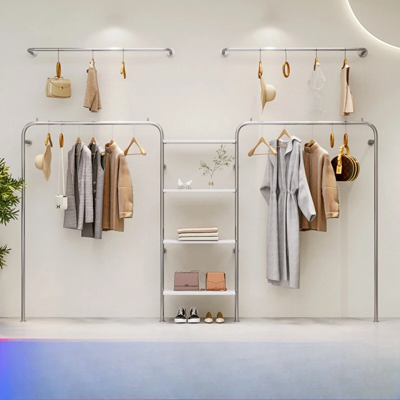 Clothing store wall display rack Stainless steel women's clothing multi-layer clothes hanging storage rack Floor display shelf
Clothing store wall display rack Stainless steel women's clothing multi-layer clothes hanging storage rack Floor display shelf