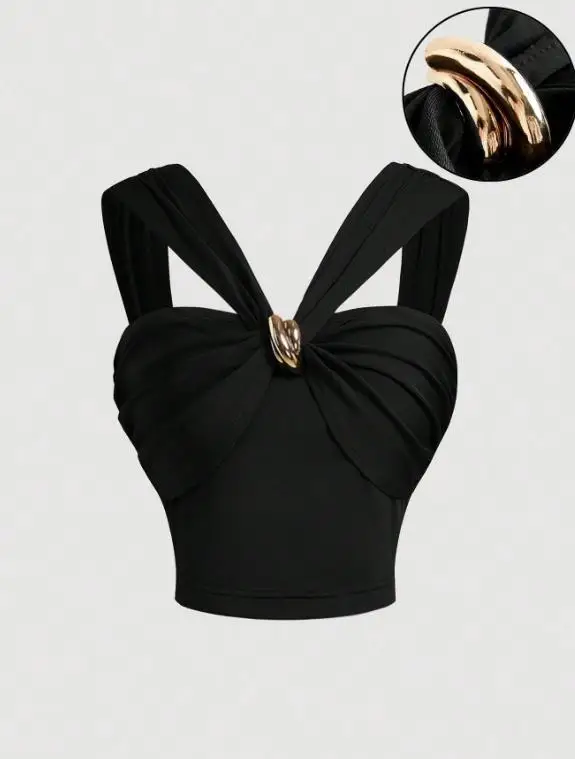 Fashion Women's Vest Summer New Metal Decoration Cross Band Design Elegant Sexy Versatile Sleeveless Vest Suitable for Parties
Fashion Women's Vest Summer New Metal Decoration Cross Band Design Elegant Sexy Versatile Sleeveless Vest Suitable for Parties