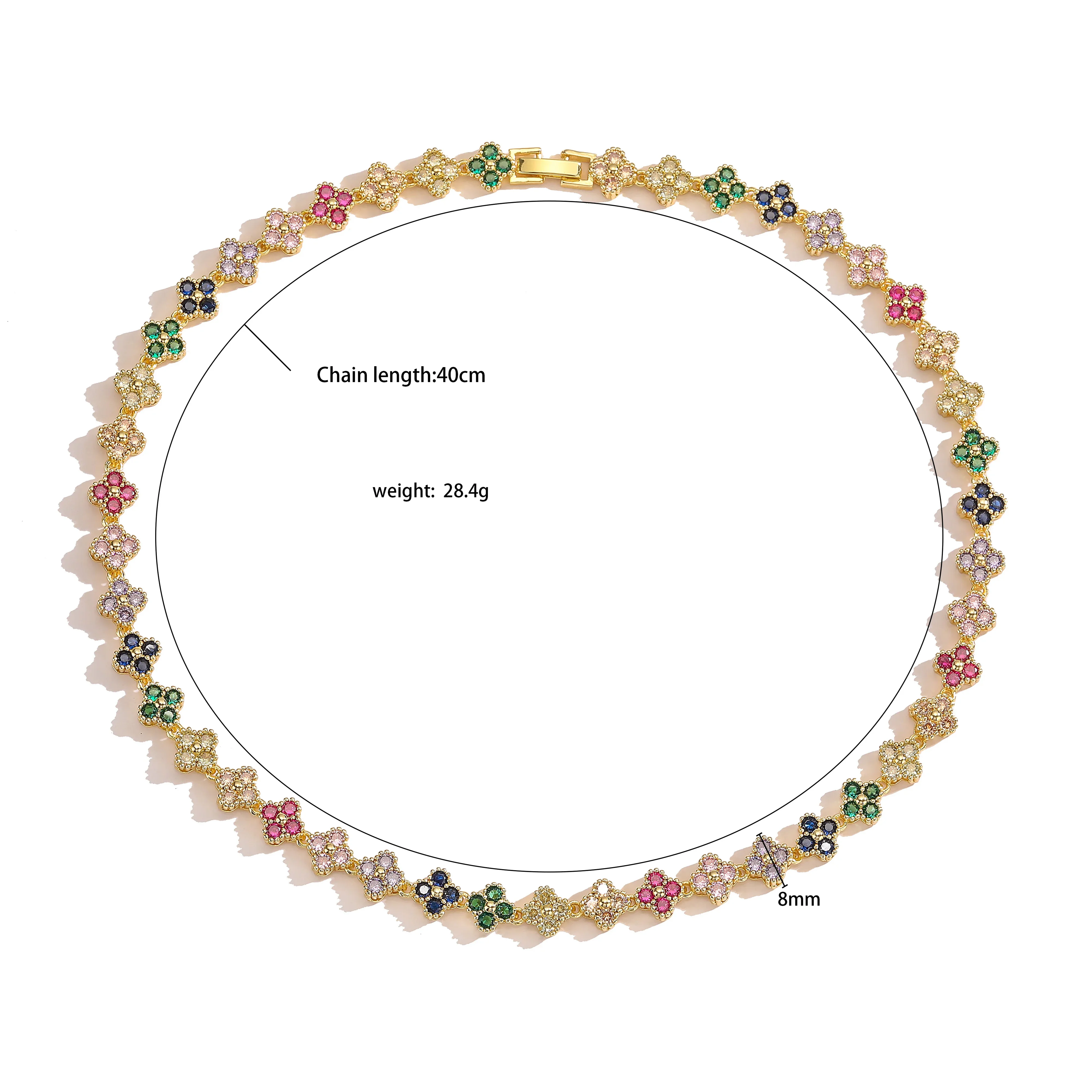 Brass Metal Necklace/Bracelet with Colorful CZ Stone Flowers and Four-Leaf Clover Jewelry 1 Piece Unisex Couple Gift
Brass Metal Necklace/Bracelet with Colorful CZ Stone Flowers and Four-Leaf Clover Jewelry 1 Piece Unisex Couple Gift