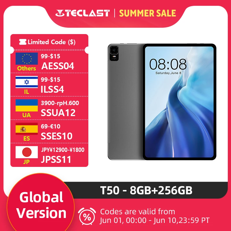 Teclast T50 Tablet 11'' 2K Screen 8GB RAM 256GB ROM Unisoc T616 Octa Core Android13 Widevine L1 20MP Camera 4G LTE Call Tablets
Teclast T50 Tablet 11'' 2K Screen 8GB RAM 256GB ROM Unisoc T616 Octa Core Android13 Widevine L1 20MP Camera 4G LTE Call Tablets