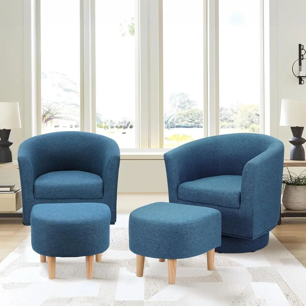 Set of 2 Accent Chairs, Blue Barrel Chair with Ottoman, Comfortable Armchair for Small Spaces, 360° Swivel Fabric Lounge Chair f
Set of 2 Accent Chairs, Blue Barrel Chair with Ottoman, Comfortable Armchair for Small Spaces, 360° Swivel Fabric Lounge Chair f
