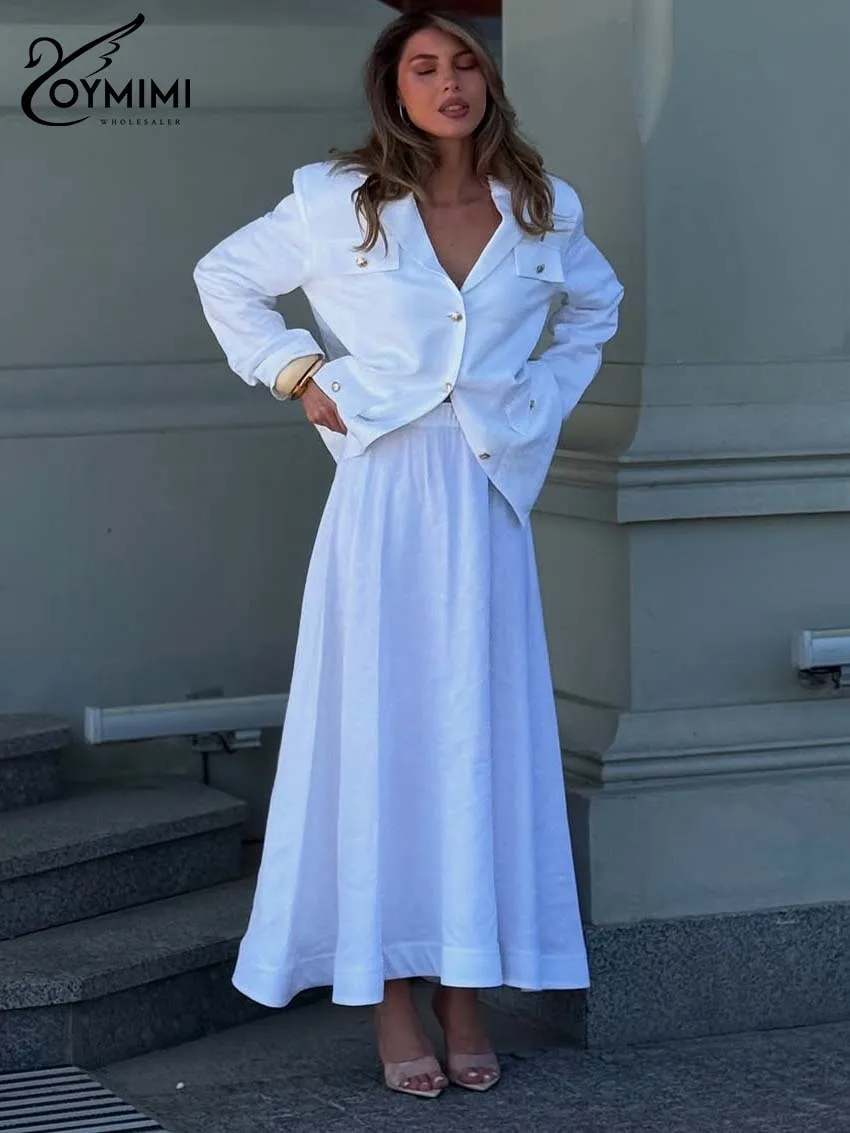 Oymimi Women's White Linen 2 Piece Set 2026 Spring Cropped Metal Button Blazer & High-Waisted Maxi Skirt Casual Fashion Wear
Oymimi Women's White Linen 2 Piece Set 2026 Spring Cropped Metal Button Blazer & High-Waisted Maxi Skirt Casual Fashion Wear