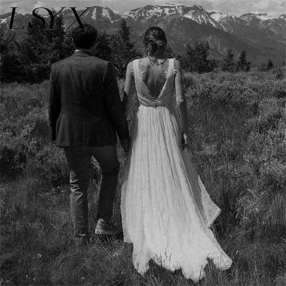 LSYX Deep Deep V-Neck Sleeveless Lace Pleats Tulle White Mermaid Wedding Dress Open Back Court Train Bridal Gown Custom Made
LSYX Deep Deep V-Neck Sleeveless Lace Pleats Tulle White Mermaid Wedding Dress Open Back Court Train Bridal Gown Custom Made