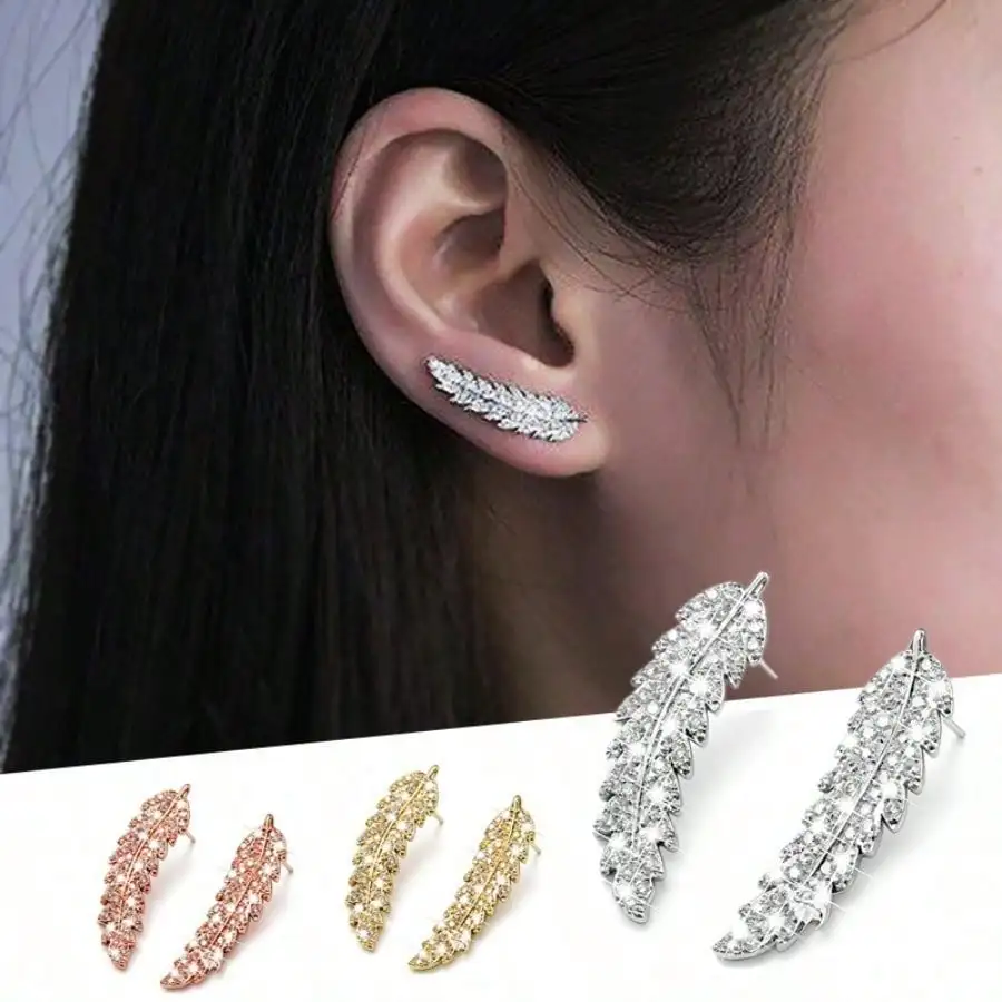 Feather Shape Climber Earrings for Women, Multi Color Metal Design, Elegant Party Fashion Accessory
Feather Shape Climber Earrings for Women, Multi Color Metal Design, Elegant Party Fashion Accessory
