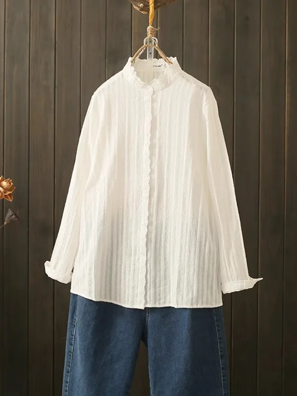 Chic White Pure Cotton Shirt Stand Collar Breathable Casual Style Button Detail Long Sleeve Women's Top for Spring Autumn
Chic White Pure Cotton Shirt Stand Collar Breathable Casual Style Button Detail Long Sleeve Women's Top for Spring Autumn