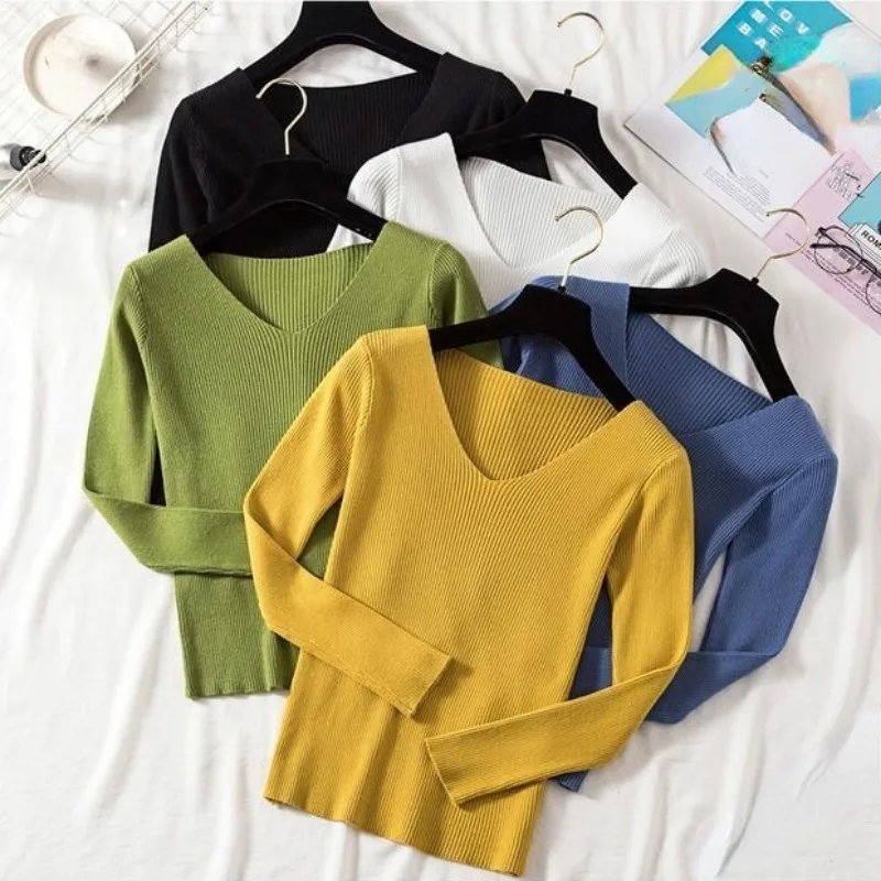 Women Knitted Shirts Fashion Female Autumn Winter Long Sleeve V-neck Skinny Elastic Casual Thin Sweater Pullover Tops Knitwear
Women Knitted Shirts Fashion Female Autumn Winter Long Sleeve V-neck Skinny Elastic Casual Thin Sweater Pullover Tops Knitwear