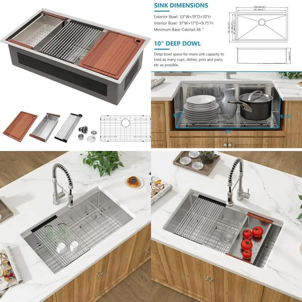 33-inch Donsdey Undermount Sink, 33x19 Ledge Workstation, 16 Gauge Stainless Steel Kitchen Sink Under Counter
33-inch Donsdey Undermount Sink, 33x19 Ledge Workstation, 16 Gauge Stainless Steel Kitchen Sink Under Counter