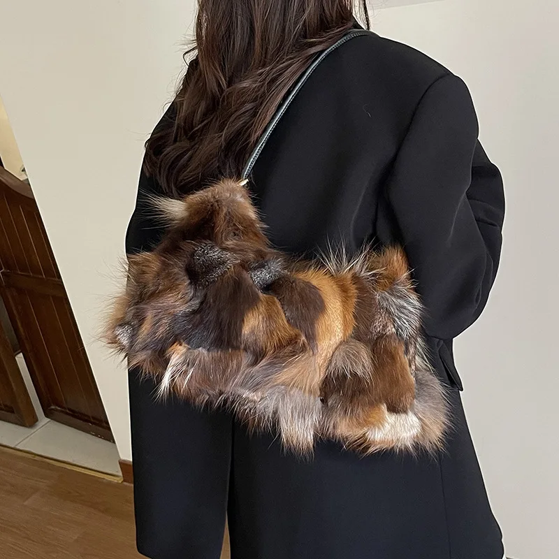 Luxury Genuine Fox Fur Hobo Bag with Leather Strap 15-inch Ethically Sourced Natural Multi-Color Fur Handbag
Luxury Genuine Fox Fur Hobo Bag with Leather Strap 15-inch Ethically Sourced Natural Multi-Color Fur Handbag