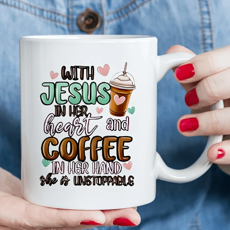 11oz Ceramic Mug - 'with Jesus in Her Heart and Coffee in Her Hands, She Is Unstoppable' Christian-Themed Design, White with Fun
11oz Ceramic Mug - 'with Jesus in Her Heart and Coffee in Her Hands, She Is Unstoppable' Christian-Themed Design, White with Fun