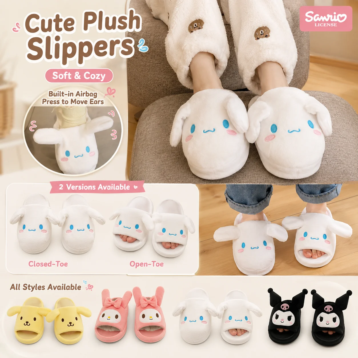 Sanrio Cinnamoroll Plush Slippers Kawaii Cartoon Big Ear Design Winter Warm Cotton Shoes Non Slip Indoor Home Fluffy Slipper
Sanrio Cinnamoroll Plush Slippers Kawaii Cartoon Big Ear Design Winter Warm Cotton Shoes Non Slip Indoor Home Fluffy Slipper