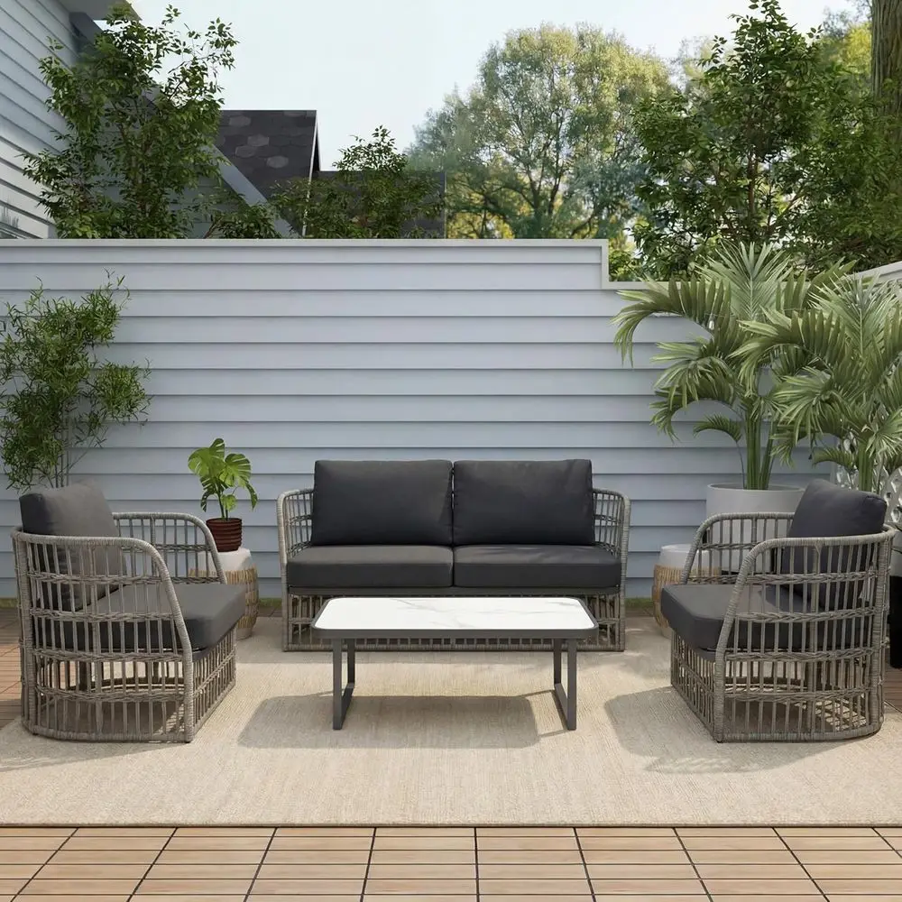 4-Piece Grey Rattan Outdoor Sectional Set for Patio, Balcony, Garden, and Poolside Relaxation
4-Piece Grey Rattan Outdoor Sectional Set for Patio, Balcony, Garden, and Poolside Relaxation