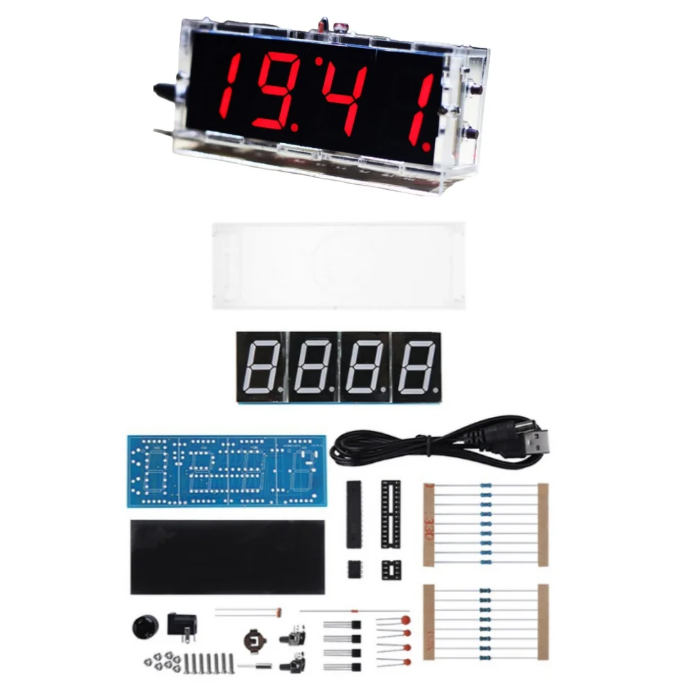 DIY Digital LED Clock Kit Automatically Displays Time/Temperature Electronic DIY Clock Kit 4-Digit Display