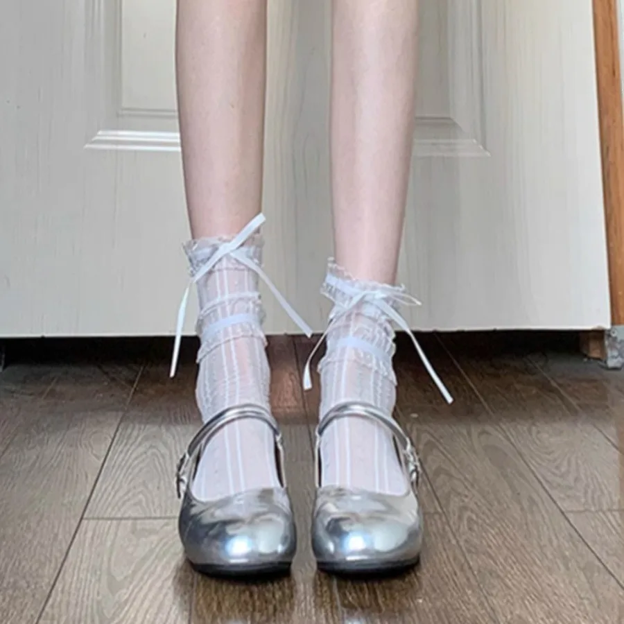 Summer Lightweight Women’s Ribbon Bow Lace Socks Ballet-style Scalloped Lolita Mid-calf Ruffle Socks JK Socks
Summer Lightweight Women’s Ribbon Bow Lace Socks Ballet-style Scalloped Lolita Mid-calf Ruffle Socks JK Socks