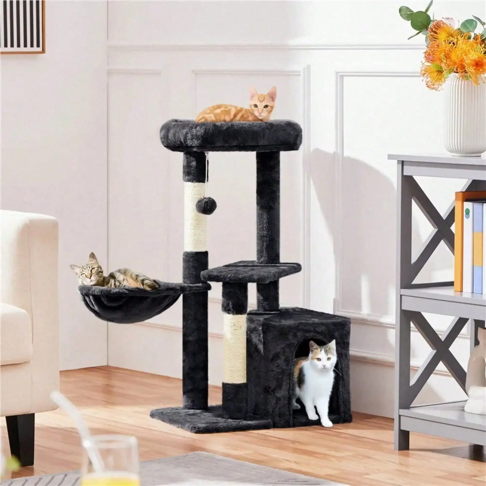 34.5" H Cat Tree Tower With Condo And Perches, Black
34.5" H Cat Tree Tower With Condo And Perches, Black