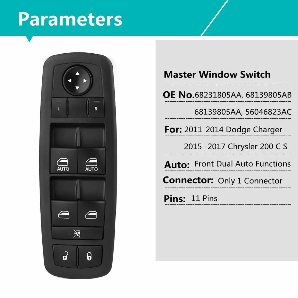 Electric Window Control Switch For 2008-2017 Dodge Charger Chrysler,56046823AC,68139805AA,68139805AB,68231805AA
Electric Window Control Switch For 2008-2017 Dodge Charger Chrysler,56046823AC,68139805AA,68139805AB,68231805AA