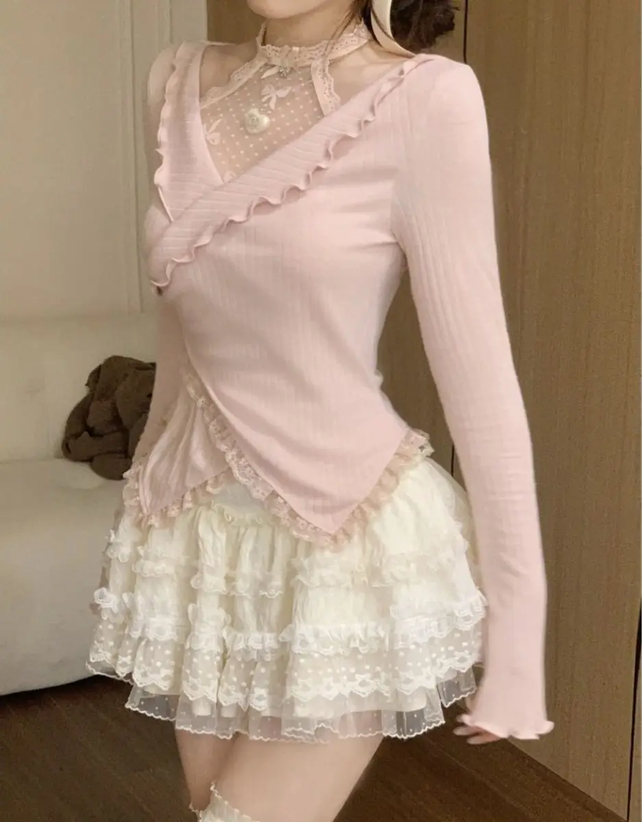 Sweet Sexy Slim Fitting Lace Ruffle Elegant Long Sleeved Cropped Tops Chic Design Solid Cake Skirt Sweet Fashion 2-piece Set
Sweet Sexy Slim Fitting Lace Ruffle Elegant Long Sleeved Cropped Tops Chic Design Solid Cake Skirt Sweet Fashion 2-piece Set