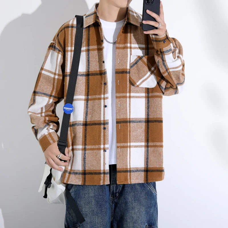 Spring New Plaid Long Sve Loose Men's Casual irt Vintage Hong Kong Sle American Loose Fit Classic Collar Button down
Spring New Plaid Long Sve Loose Men's Casual irt Vintage Hong Kong Sle American Loose Fit Classic Collar Button down