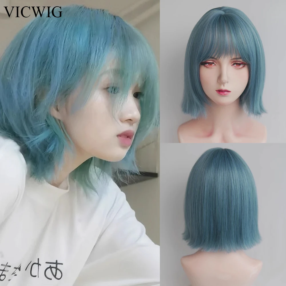 VICWIG Blue Purple Gray Short Straight Wigs with Bangs Synthetic Lolita Cosplay Women Natural Hair Wig for Daily Party
VICWIG Blue Purple Gray Short Straight Wigs with Bangs Synthetic Lolita Cosplay Women Natural Hair Wig for Daily Party