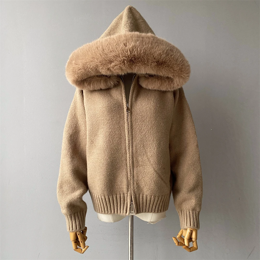 Jxwatcher Women's Sweater with Hood Big Fur Collar Zip Knitted Cardigan Spring Fall Ladies Fashion Faux Fur Collar Kind Jackets
Jxwatcher Women's Sweater with Hood Big Fur Collar Zip Knitted Cardigan Spring Fall Ladies Fashion Faux Fur Collar Kind Jackets