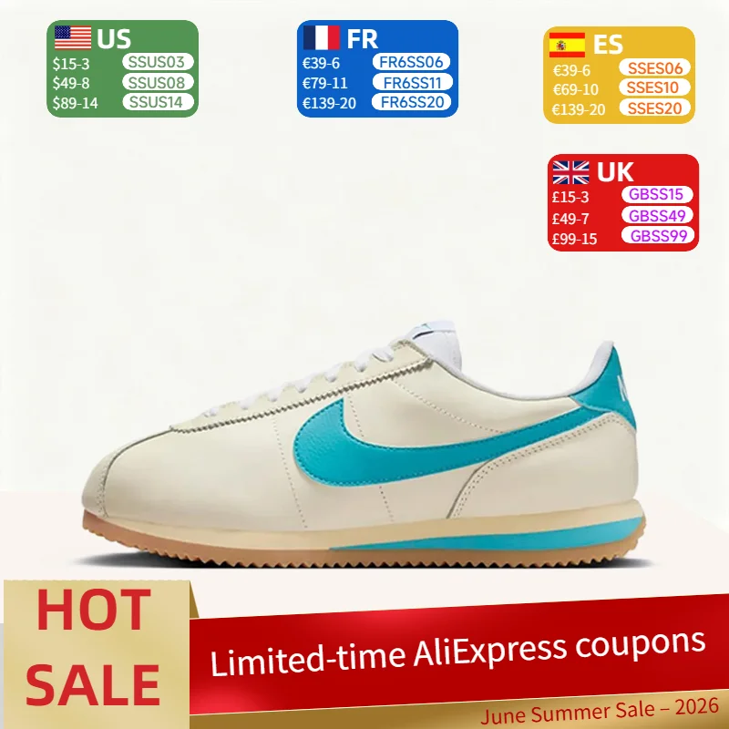 Nike Cortez Retro Versatile Lace-Up, Cushioned, Durable, Breathable Low-Top Running Shoes for Women in Beige and Blue HF4268-113
Nike Cortez Retro Versatile Lace-Up, Cushioned, Durable, Breathable Low-Top Running Shoes for Women in Beige and Blue HF4268-113