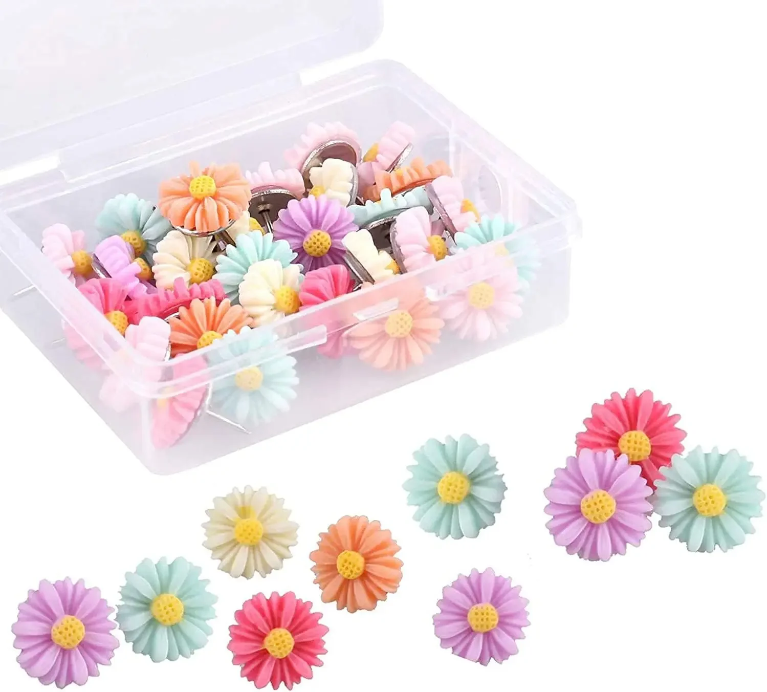 30 Colorful Flower Push Pins For Bulletin Boards, Photo Walls, Office & Home Decor
30 Colorful Flower Push Pins For Bulletin Boards, Photo Walls, Office & Home Decor