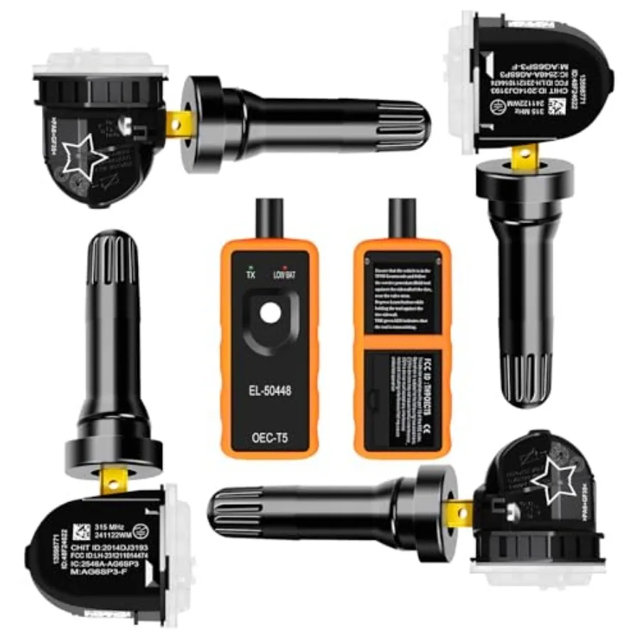 Комплект из 5 датчиков TPMS с инструментом для перепрограммирования, 315 МГц, OE 13598771, 13598772, 13586335, 13581558, EL-50448, для системы контроля давления в шинах
Комплект из 5 датчиков TPMS с инструментом для перепрограммирования, 315 МГц, OE 13598771, 13598772, 13586335, 13581558, EL-50448, для системы контроля давления в шинах
