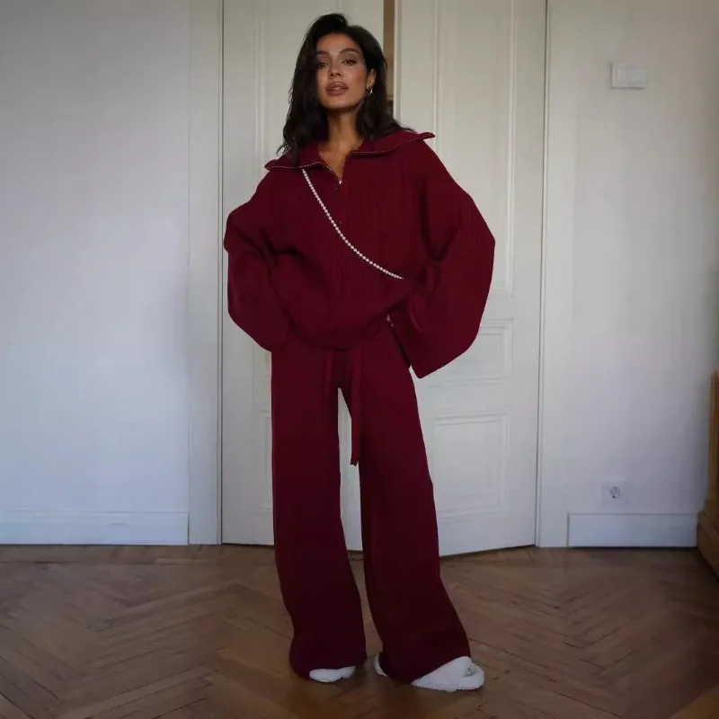 Ankela красный комплект из шерстяной ткани женский осенне-зимний однотонный свитер с полумолнией прямые длинные брюки комплект из двух предметов для женщин 
Ankela красный комплект из шерстяной ткани женский осенне-зимний однотонный свитер с полумолнией прямые длинные брюки комплект из двух предметов для женщин