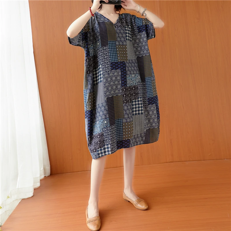 Faionable V-Ne Midi Dr Cotton Linen plus Size Women's Clothing ort Sve Printed Slimming Belly Covering Summer Dr
Faionable V-Ne Midi Dr Cotton Linen plus Size Women's Clothing ort Sve Printed Slimming Belly Covering Summer Dr