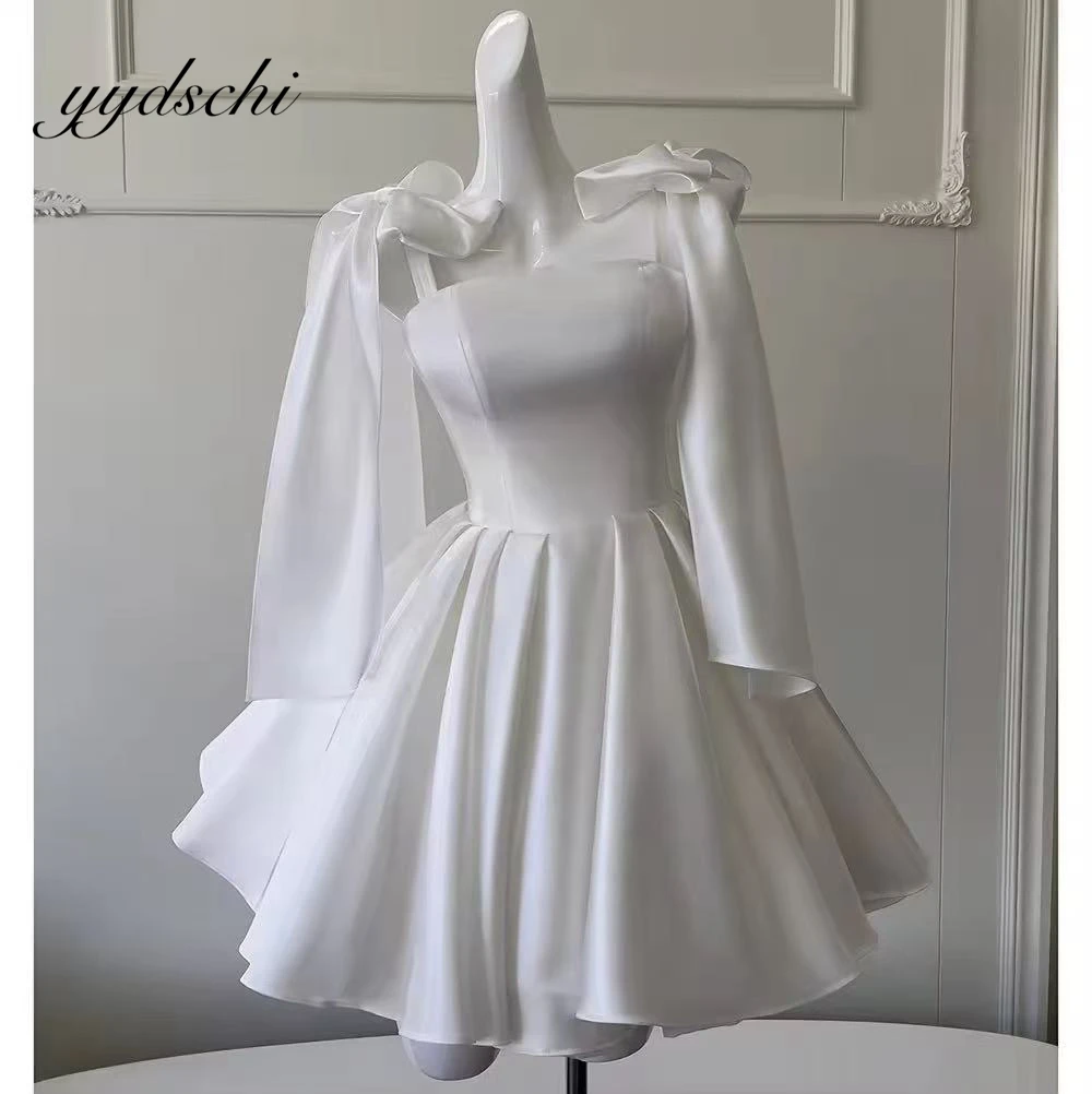 Customized Elegant Bow Sleeved A-line Prom Dress White Spaghetti Strap Mini Evening Dress Above Knee Length Cocktail Party Gowns
Customized Elegant Bow Sleeved A-line Prom Dress White Spaghetti Strap Mini Evening Dress Above Knee Length Cocktail Party Gowns