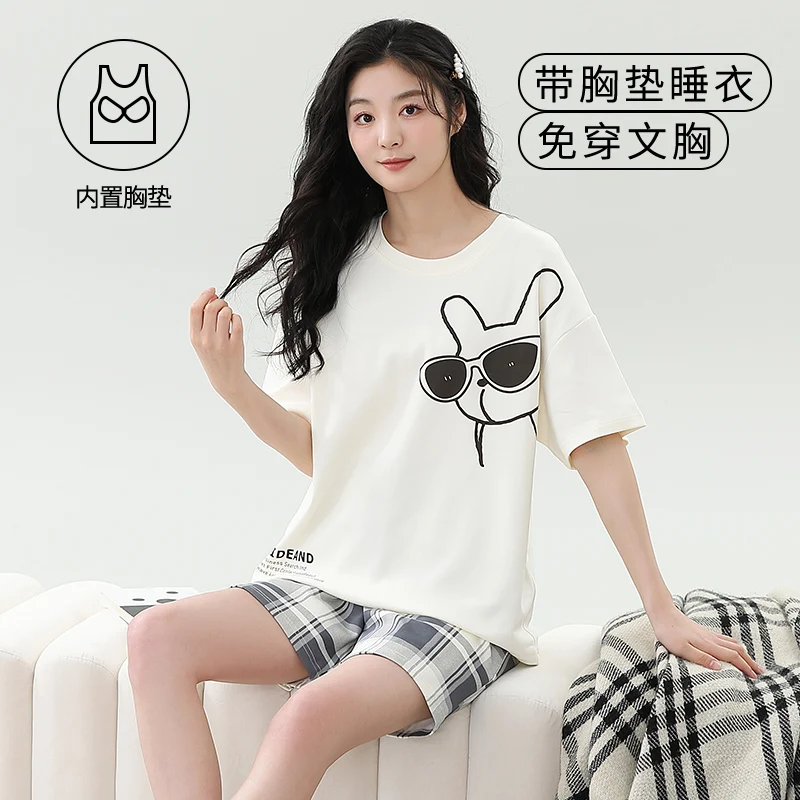 Summer Sleepwear Women Cotton Cartoon Cute Pajama Set with Bra Pad Round Neck Short Sleeping Top and Shorts Set Loungewear
Summer Sleepwear Women Cotton Cartoon Cute Pajama Set with Bra Pad Round Neck Short Sleeping Top and Shorts Set Loungewear