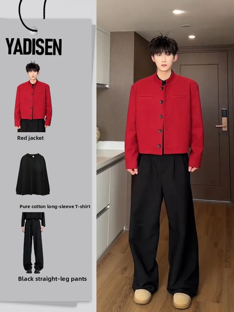 Ankela Red Suit Jaet Men's Whole Set High-End ort Stand Collar Spring Autumn Polyester Nylon Cosite Fiber Jaet
Ankela Red Suit Jaet Men's Whole Set High-End ort Stand Collar Spring Autumn Polyester Nylon Cosite Fiber Jaet