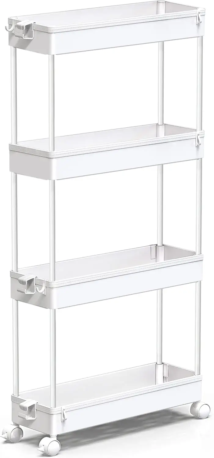 Slim 4 Tier Rolling Storage Cart Narrow Bathroom Kitchen Laundry Organizer Rack White
Slim 4 Tier Rolling Storage Cart Narrow Bathroom Kitchen Laundry Organizer Rack White