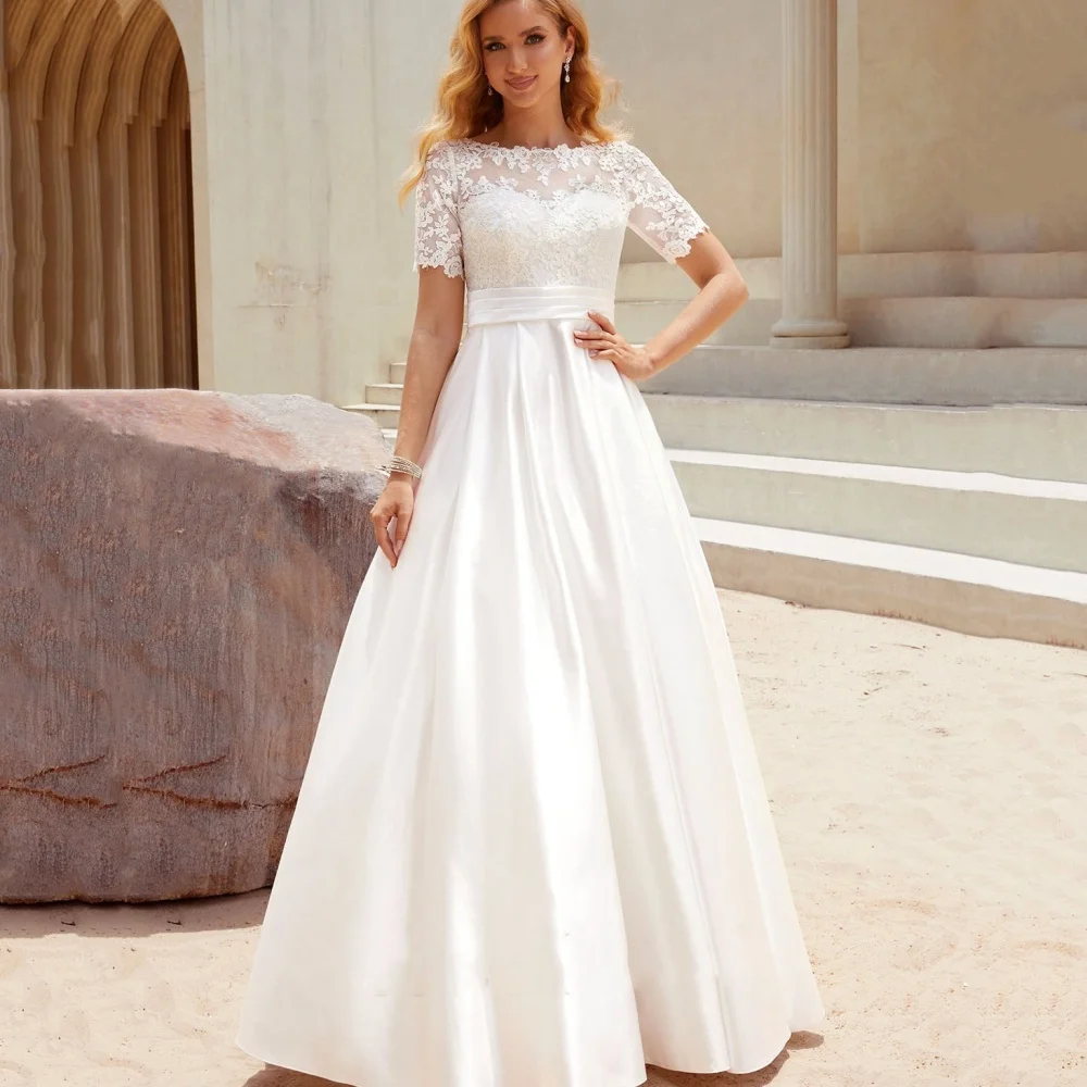 Customized Boho Short Sleeve Wedding Dresses A Line Lace Bride Dress Button Gowns New Arrival Vestidos De Novia
Customized Boho Short Sleeve Wedding Dresses A Line Lace Bride Dress Button Gowns New Arrival Vestidos De Novia