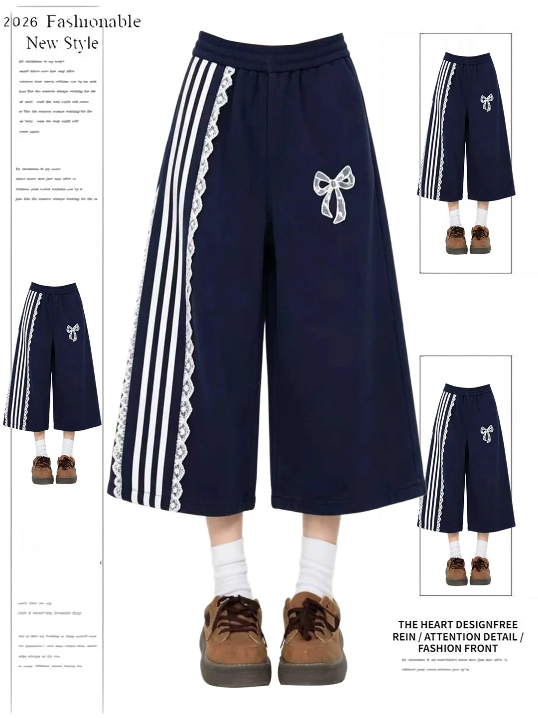Retro American Lace Splicing Dark Blue Sports Seven-Foot Sweatpants Women Summer New Straight Leg Wide Leg Casual Pants
Retro American Lace Splicing Dark Blue Sports Seven-Foot Sweatpants Women Summer New Straight Leg Wide Leg Casual Pants