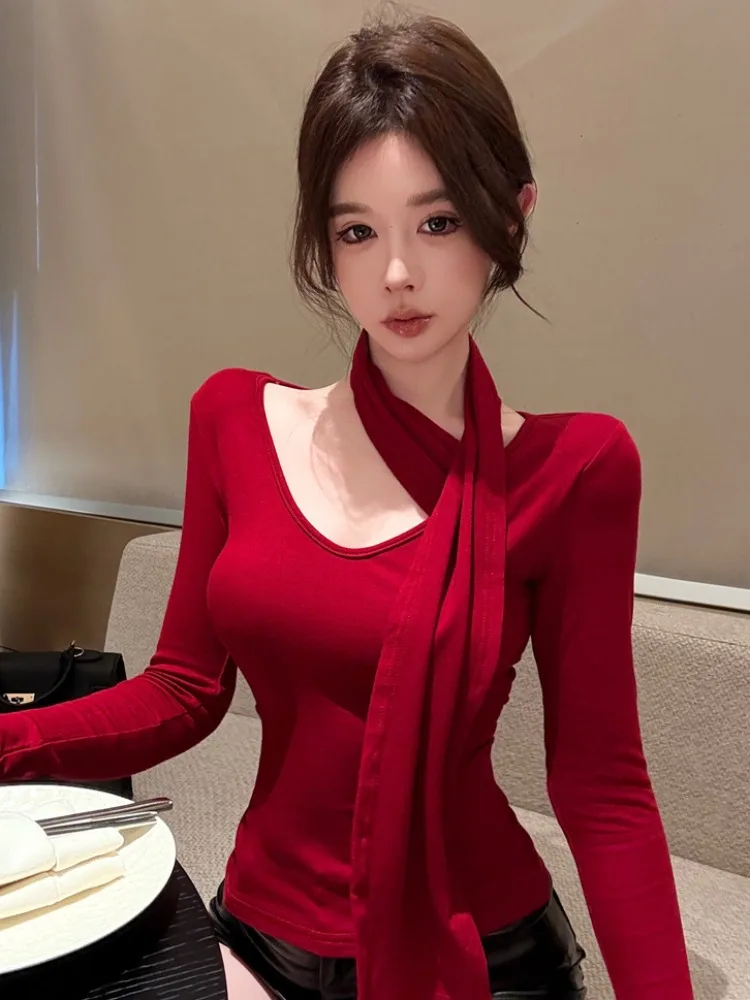 Fashionable Sash Women's Base Shirt Neck Hanging Design Show Clavicle Autumn Winter Knitted Slim Fit Inner Wear Top
Fashionable Sash Women's Base Shirt Neck Hanging Design Show Clavicle Autumn Winter Knitted Slim Fit Inner Wear Top