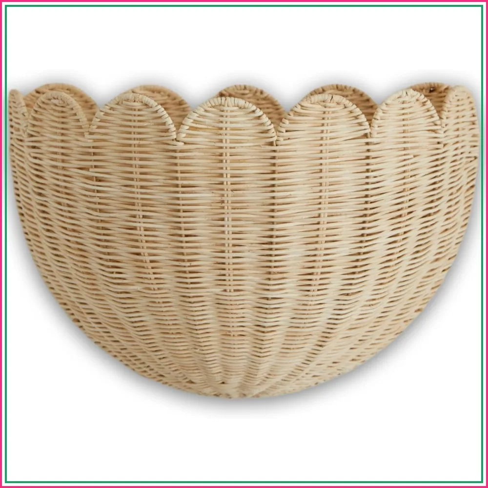 Handwoven Rattan Scalloped Wall Basket - 16" x 10" x 7" - Natural Wicker Decor for Nursery, Bathroom, or Flower Display
Handwoven Rattan Scalloped Wall Basket - 16" x 10" x 7" - Natural Wicker Decor for Nursery, Bathroom, or Flower Display