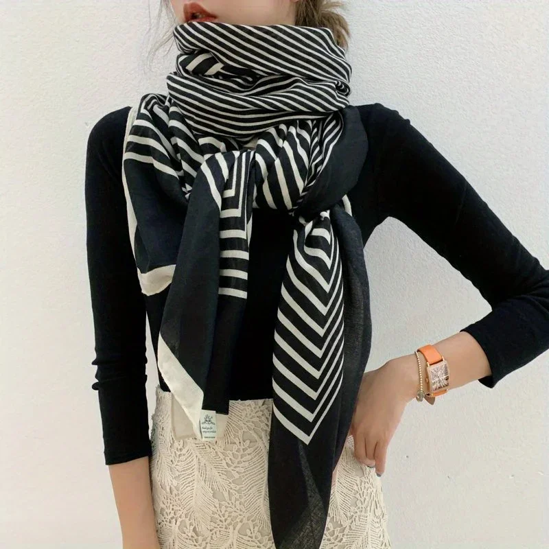 Classic Black White Striped Scarf Elegant Thin Breathable Silky Shawl Spring Summer Sunscreen Soft Beach Towel
Classic Black White Striped Scarf Elegant Thin Breathable Silky Shawl Spring Summer Sunscreen Soft Beach Towel