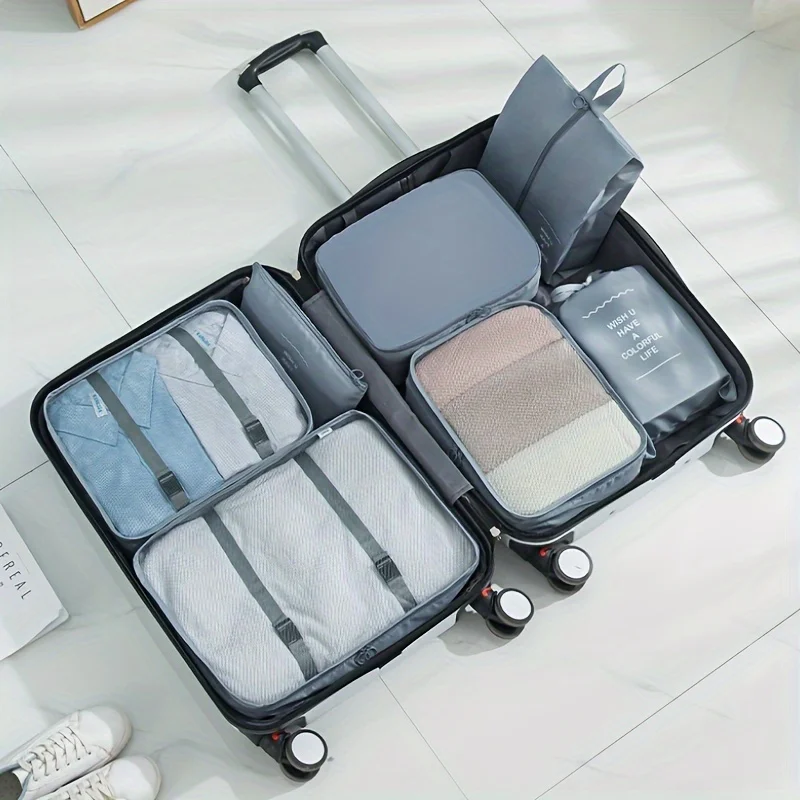 7-Piece Travel Organizer Set, Large Capacity Portable Luggage Organizers, Various Sizes Packing Cubes With Shoe Bag, Drawstring
7-Piece Travel Organizer Set, Large Capacity Portable Luggage Organizers, Various Sizes Packing Cubes With Shoe Bag, Drawstring