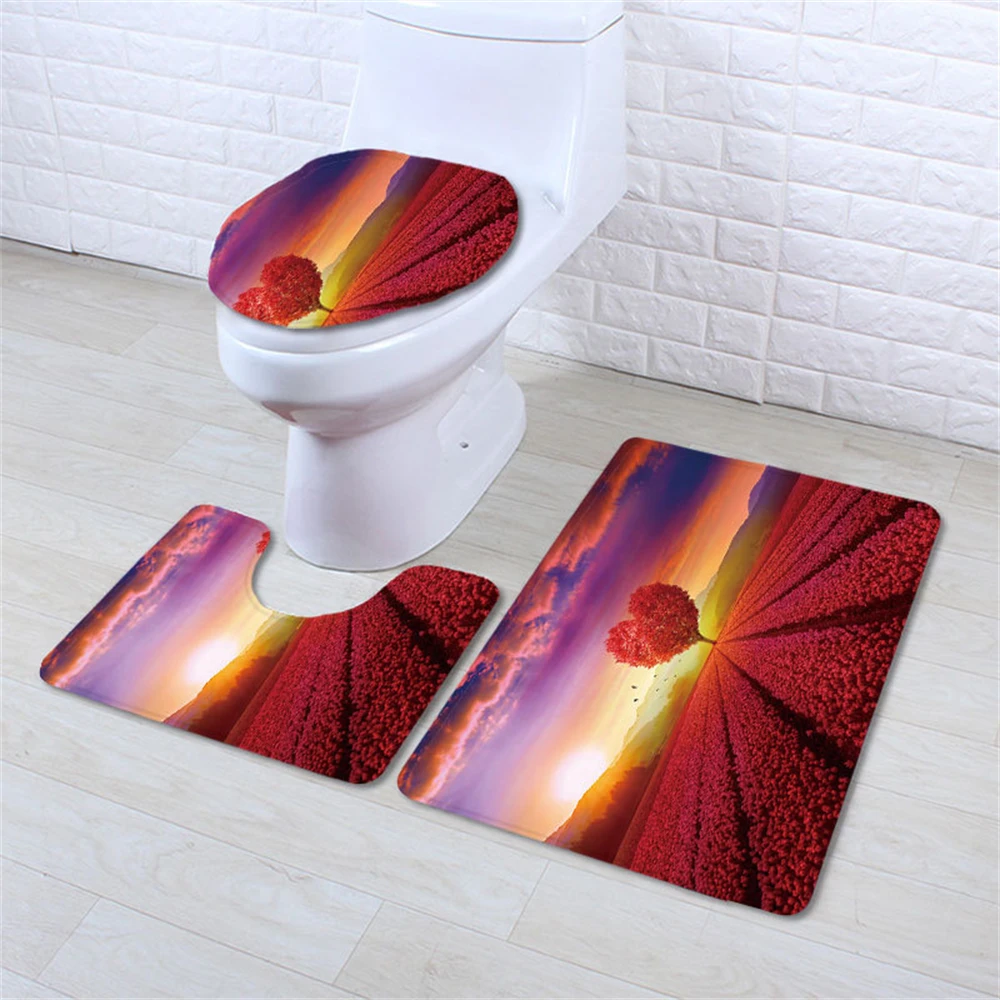 Bathroom Three-piece Set Sunset flower Sea landscape Pattern non-slip carpet U-shaped Foot Mat Toilet Mat Non-slip absorbent
Bathroom Three-piece Set Sunset flower Sea landscape Pattern non-slip carpet U-shaped Foot Mat Toilet Mat Non-slip absorbent